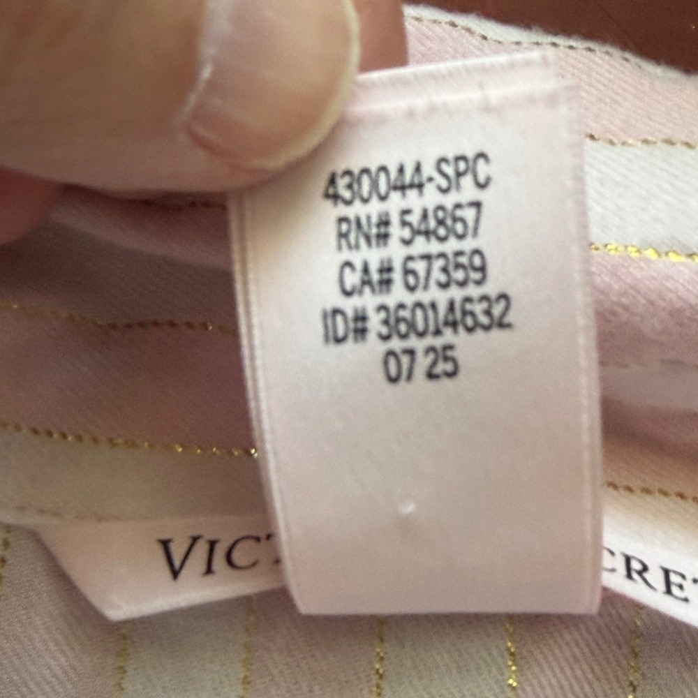 Victoria's Secret Logo Striped Pajama Set Womens XL Pink Gold Shimmer Sleepwear - Picture 6 of 16